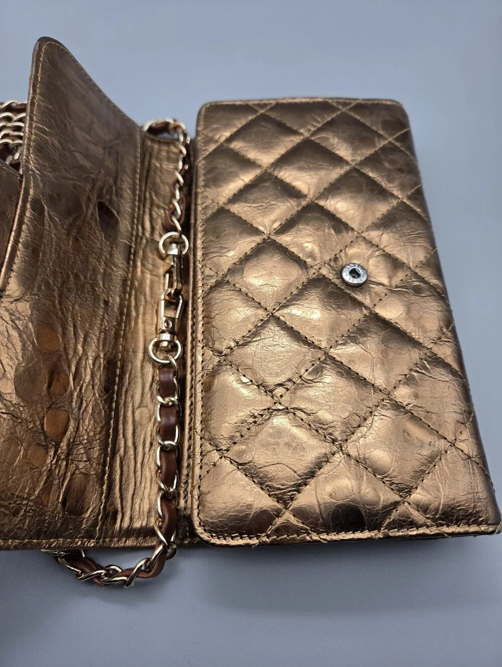💛CHANEL Authentic mottled rose-gold quilted leather 2.55 reissue wallet💛